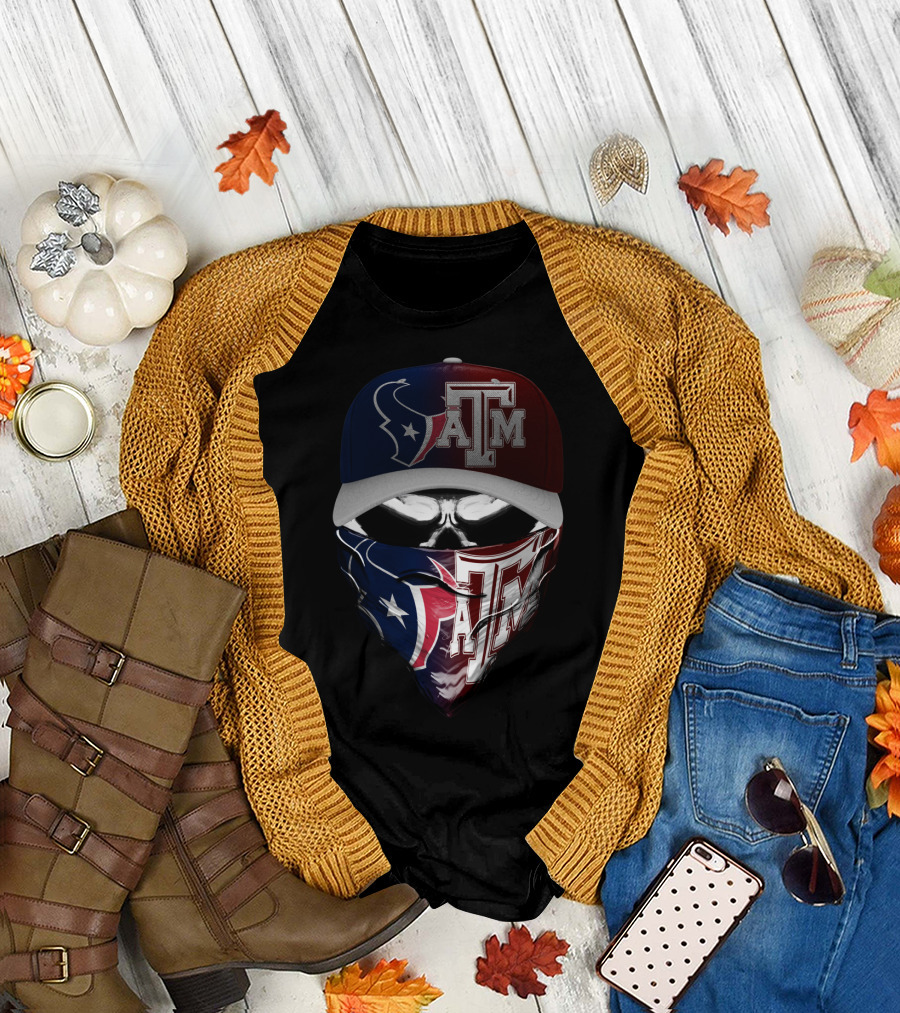 Houston Texans Texas A&M Aggies Skull Mask Hat Combination T-Shirt