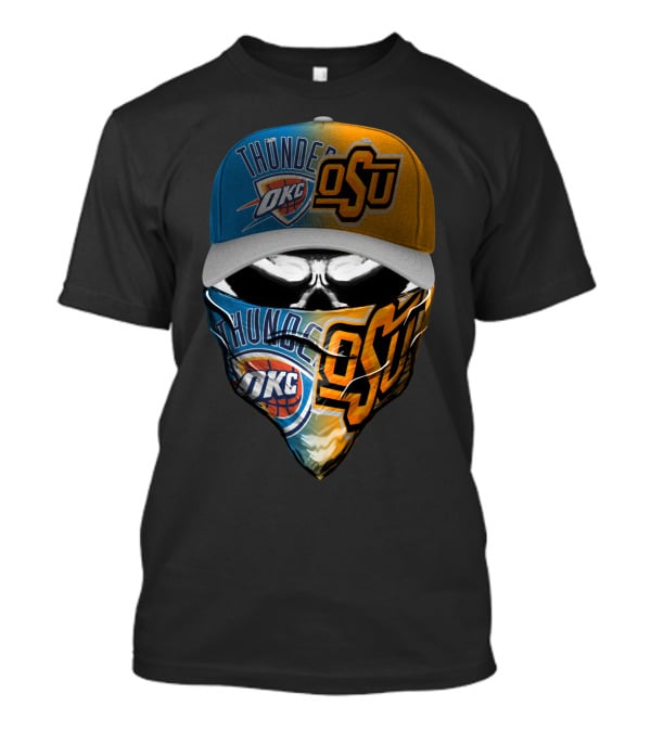 Okc Thunder Osu Split Face Skull Bandana Hat T-Shirt