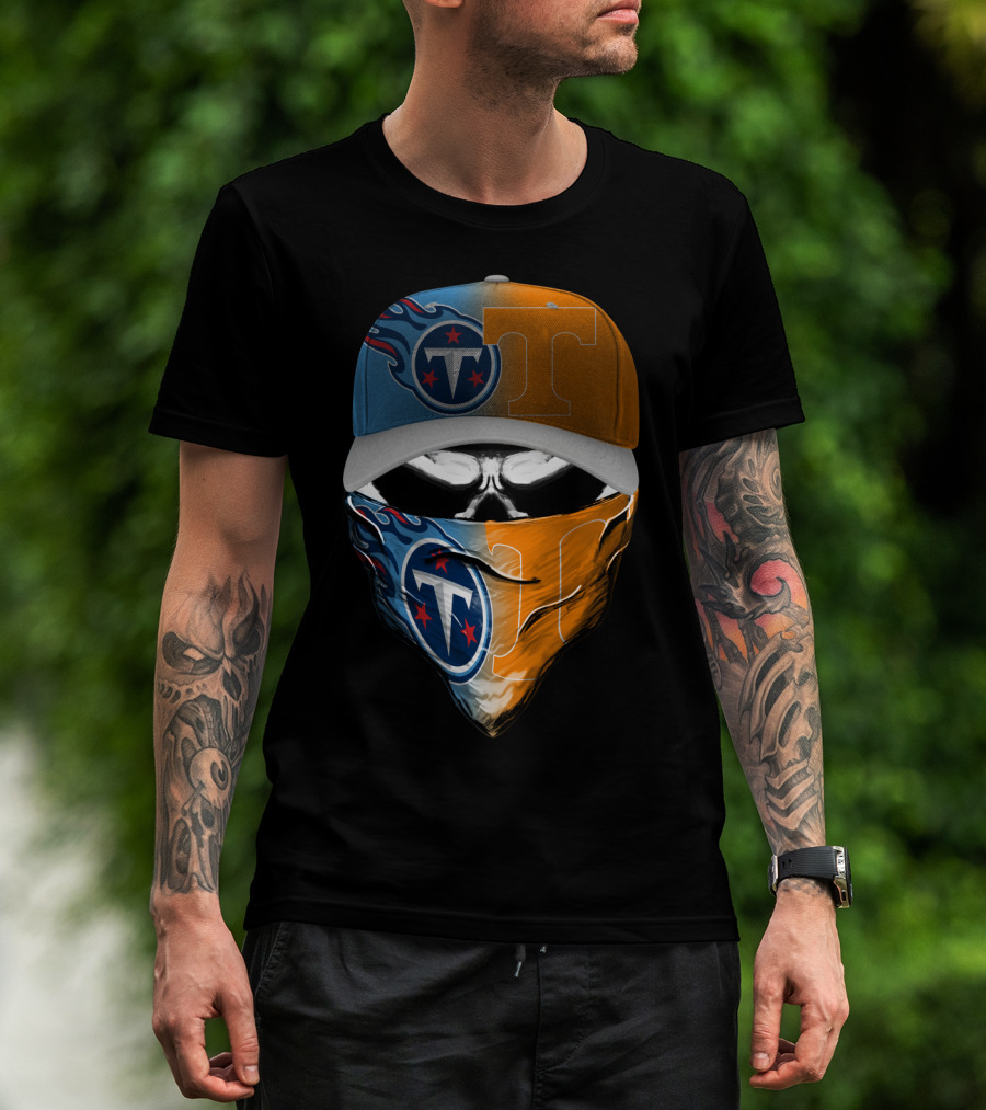 Tennessee Titans Vols Half And Half Face Covering Hat T-Shirt