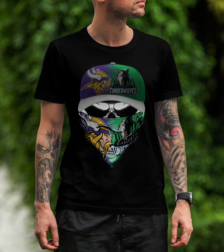 Minnesota Vikings Timberwolves Crossover Skull Mask Skum 134 T-Shirt