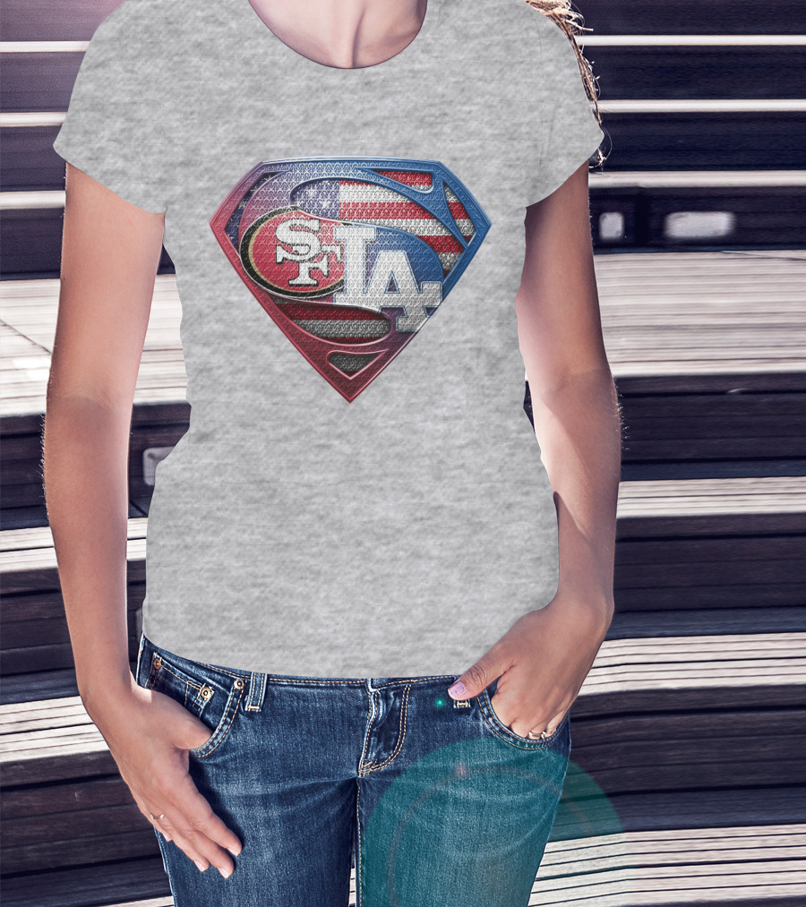 Sf La Superman Shield American Flag Hintergrund T-Shirt