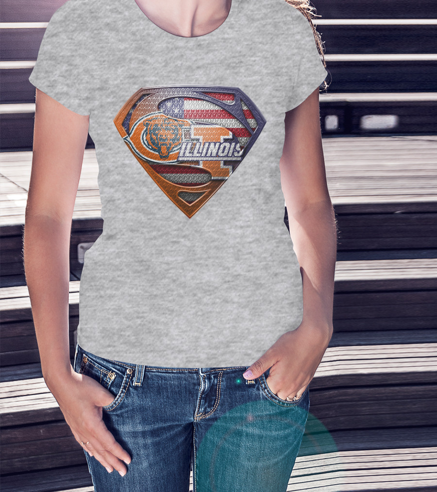 Superman Logo Bears Illinois American Flag T-Shirt
