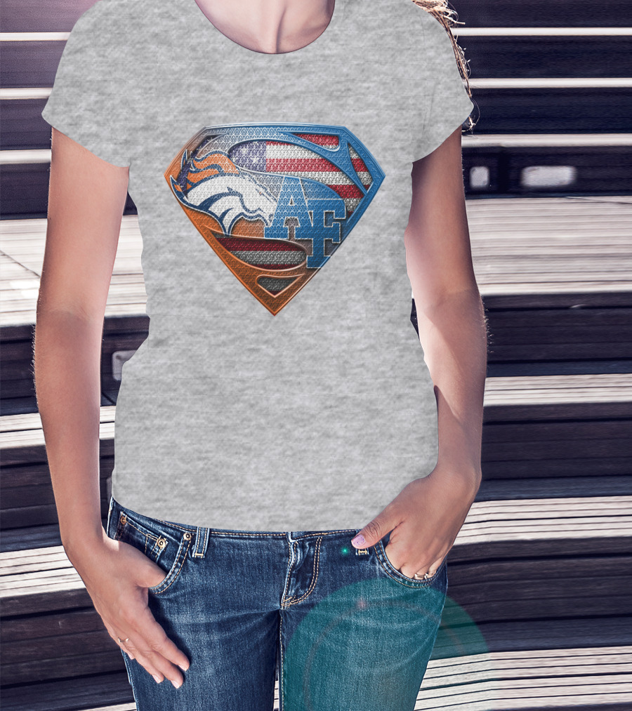 Air Force Falcons Denver Broncos American Flag Shield T-Shirt