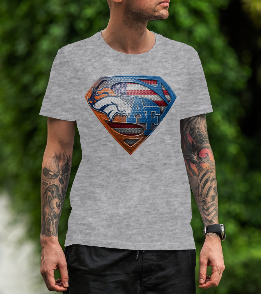 Air Force Falcons Denver Broncos American Flag Shield T-Shirt