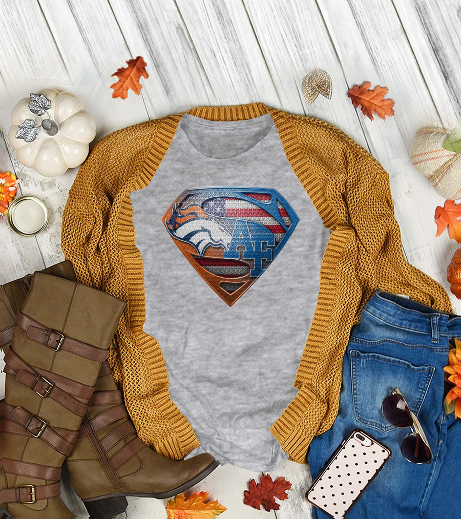 Air Force Falcons Denver Broncos American Flag Shield T-Shirt