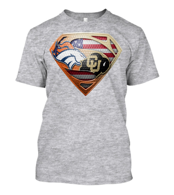 Denver Broncos Colorado Buffaloes American Flag Superman Logo Mashup T-Shirt