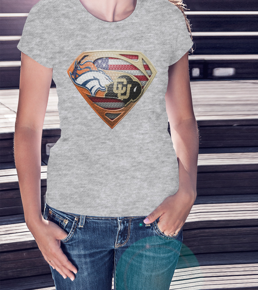Denver Broncos Colorado Buffaloes American Flag Superman Logo Mashup T-Shirt