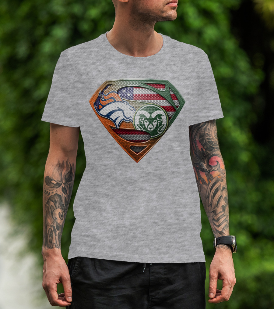 Broncos Rams Superman Shield American Flag T-Shirt