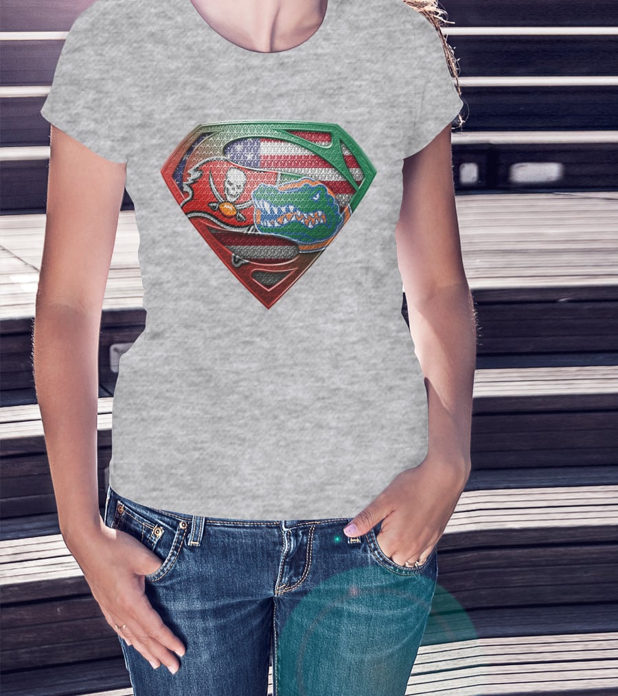 Superman Logo Tampa Bay Buccaneers Florida Gators American Flag T-Shirt