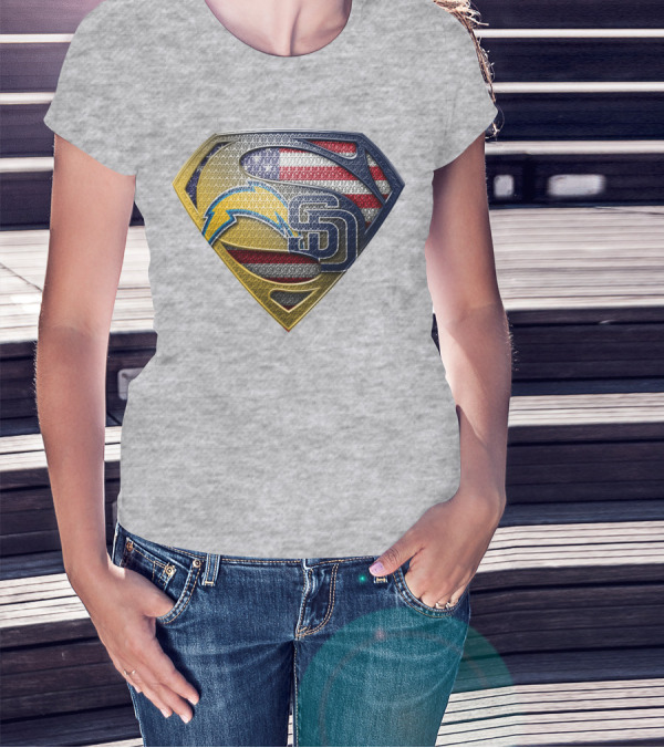 Superman Logo Chargers Sd Padres American Flag T-Shirt