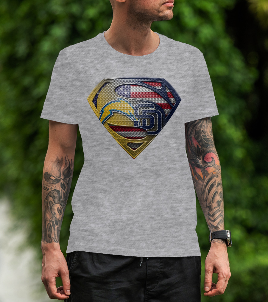 Superman Logo Chargers Sd Padres American Flag T-Shirt