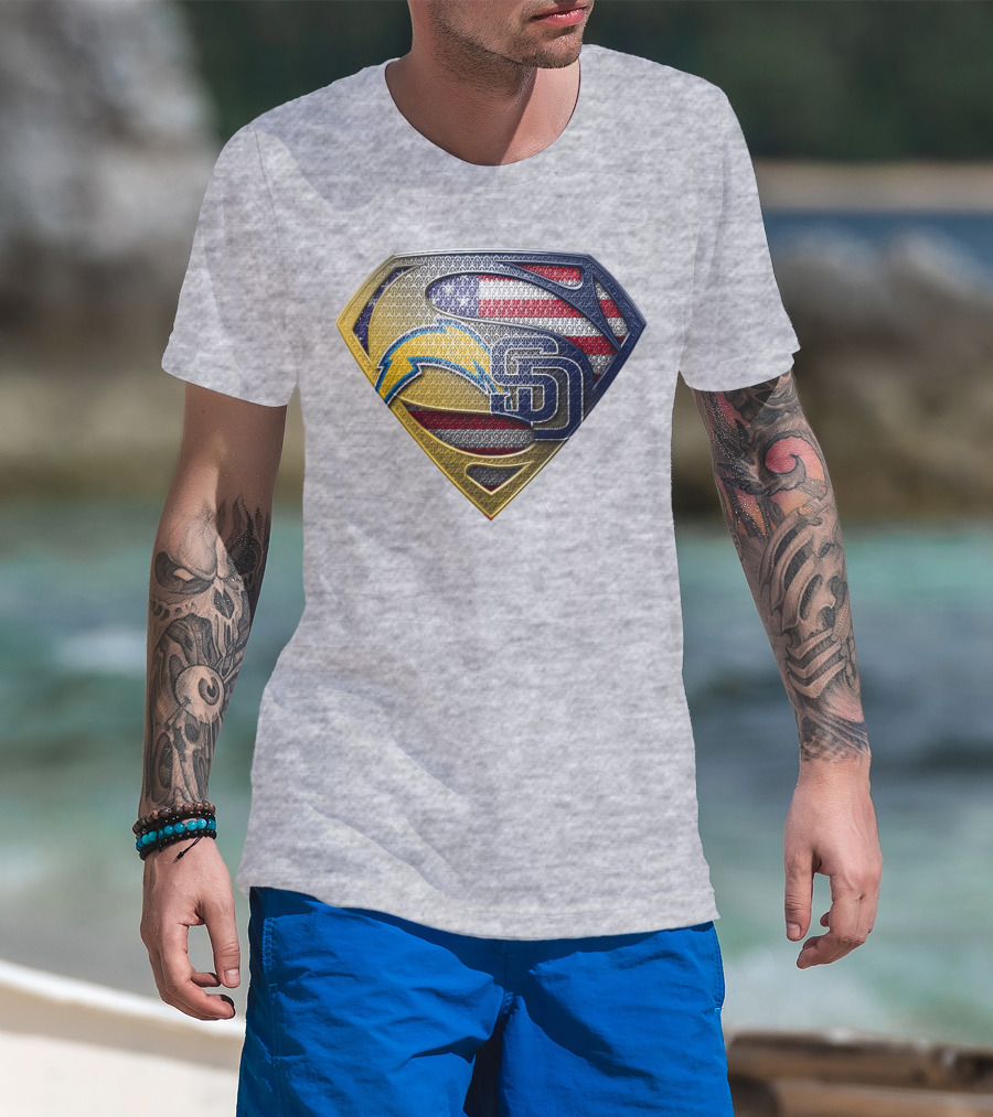 Superman Logo Chargers Sd Padres American Flag T-Shirt