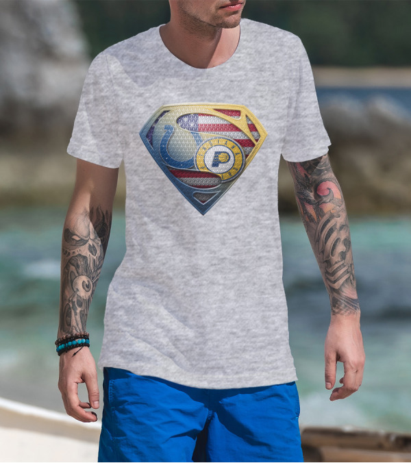 Superman Shield Indianapolis Colts And Pacers American Flag T-Shirt