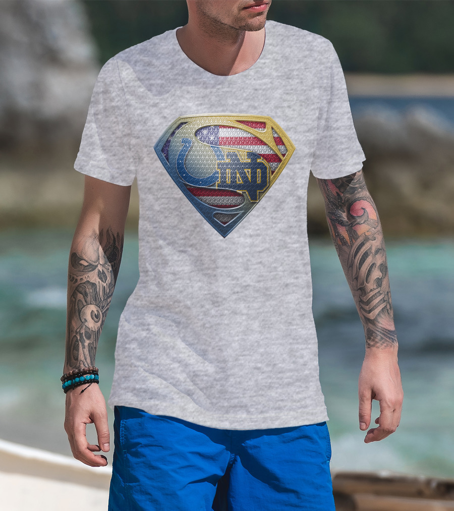 Notre Dame And Indianapolis Colts American Flag Superman T-Shirt