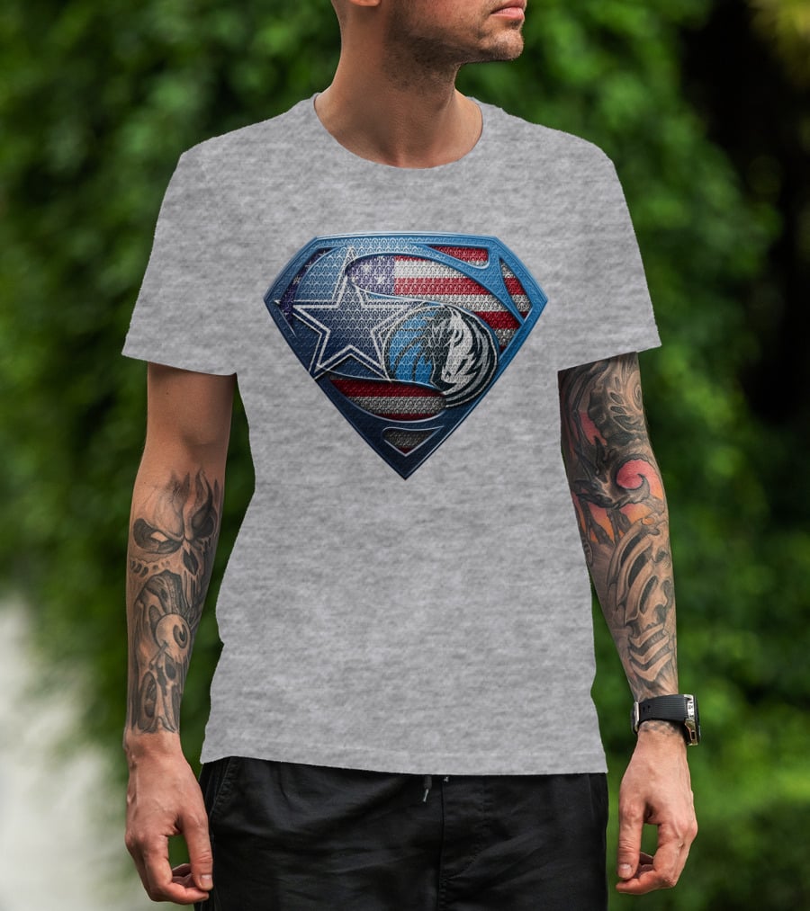 Dallas Basketball Heroes Shield Design With American Flag T-Shirt