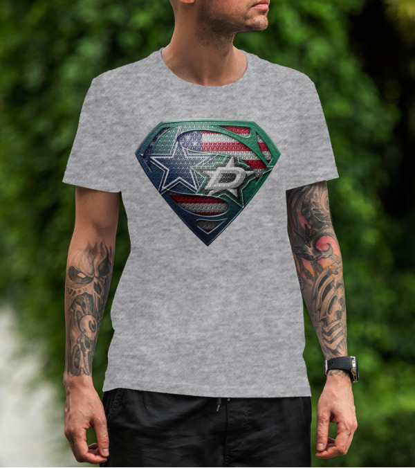 Dallas Stars American Flag Superman T-Shirt