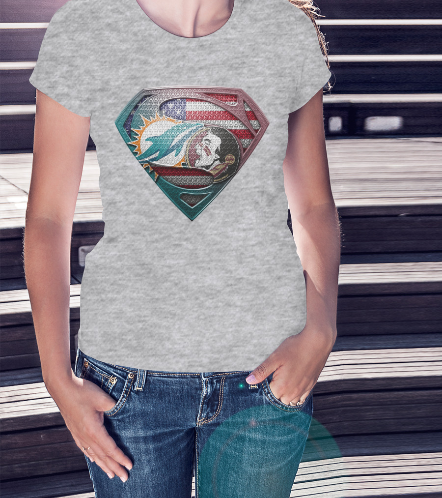 Miami Dolphins Superman American Flag T-Shirt