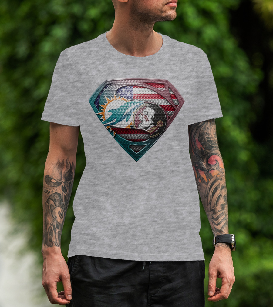 Miami Dolphins Superman American Flag T-Shirt