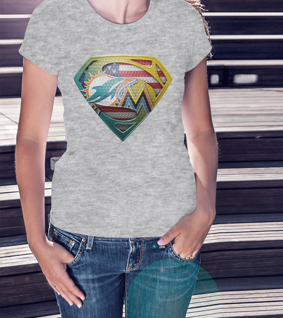 Superman Miami Dolphins Marlins American Flag T-Shirt