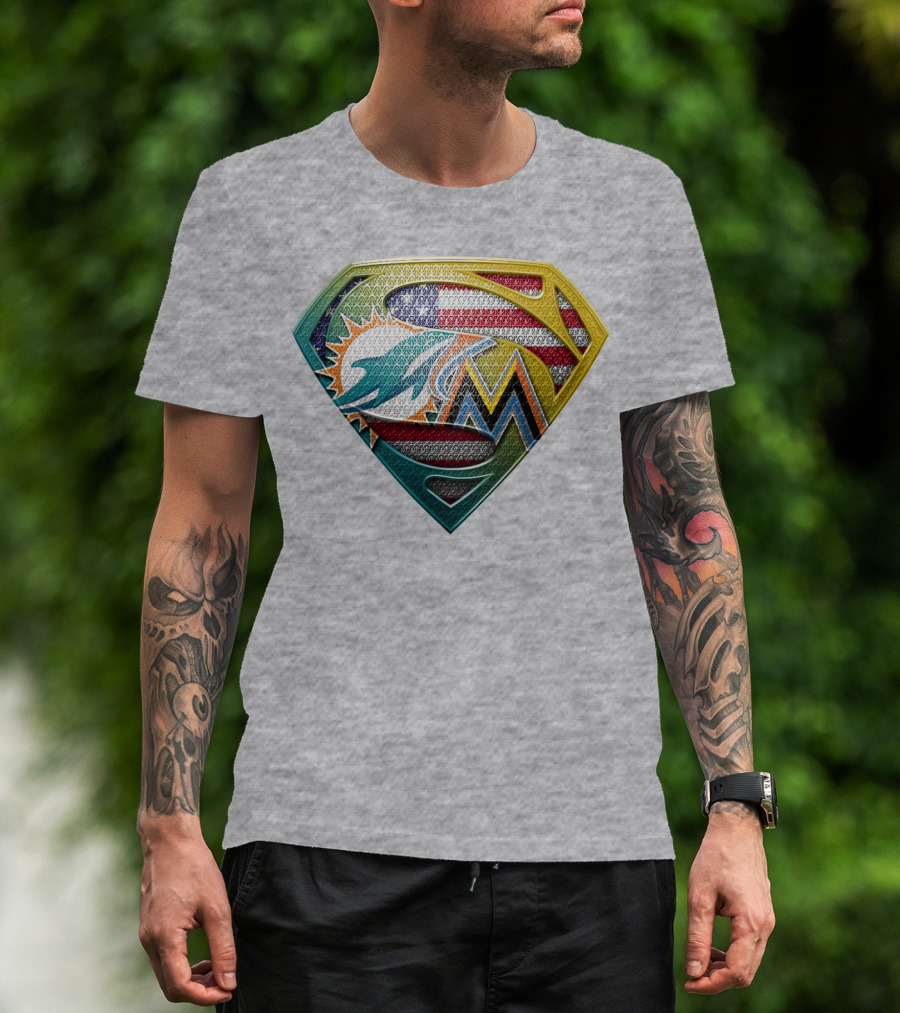 Superman Miami Dolphins Marlins American Flag T-Shirt