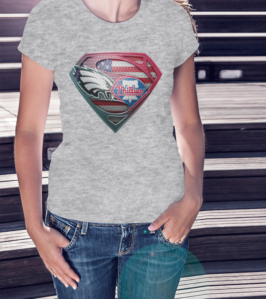 Philadelphia Eagles Phillies Super Logo American Flag - T-Shirt