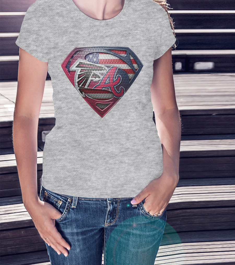 Superman Shield Atlanta Falcons Braves Usa Flag T-Shirt