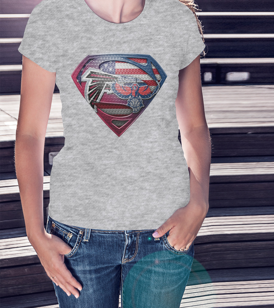 Atlanta Falcons Hawks Superman American Flag Superhero T-Shirt