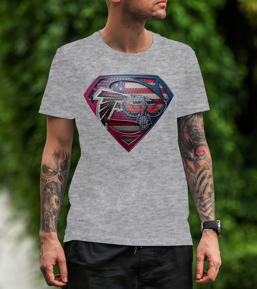 Atlanta Falcons Hawks Superman American Flag Superhero T-Shirt
