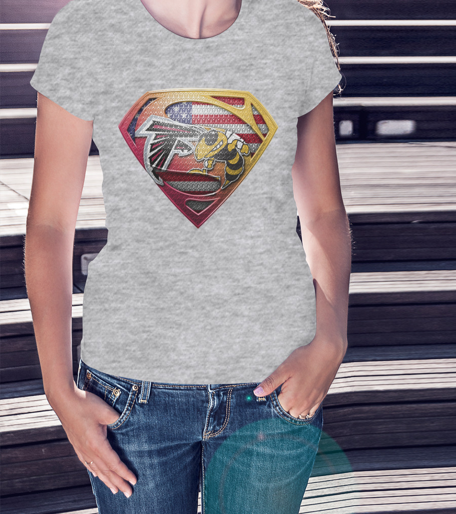 Superman Shield Atlanta Falcons American Flag Buzz T-Shirt
