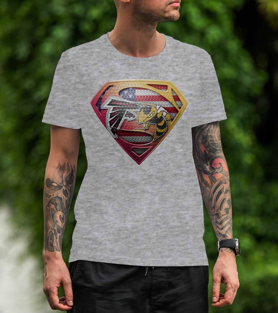 Superman Shield Atlanta Falcons American Flag Buzz T-Shirt