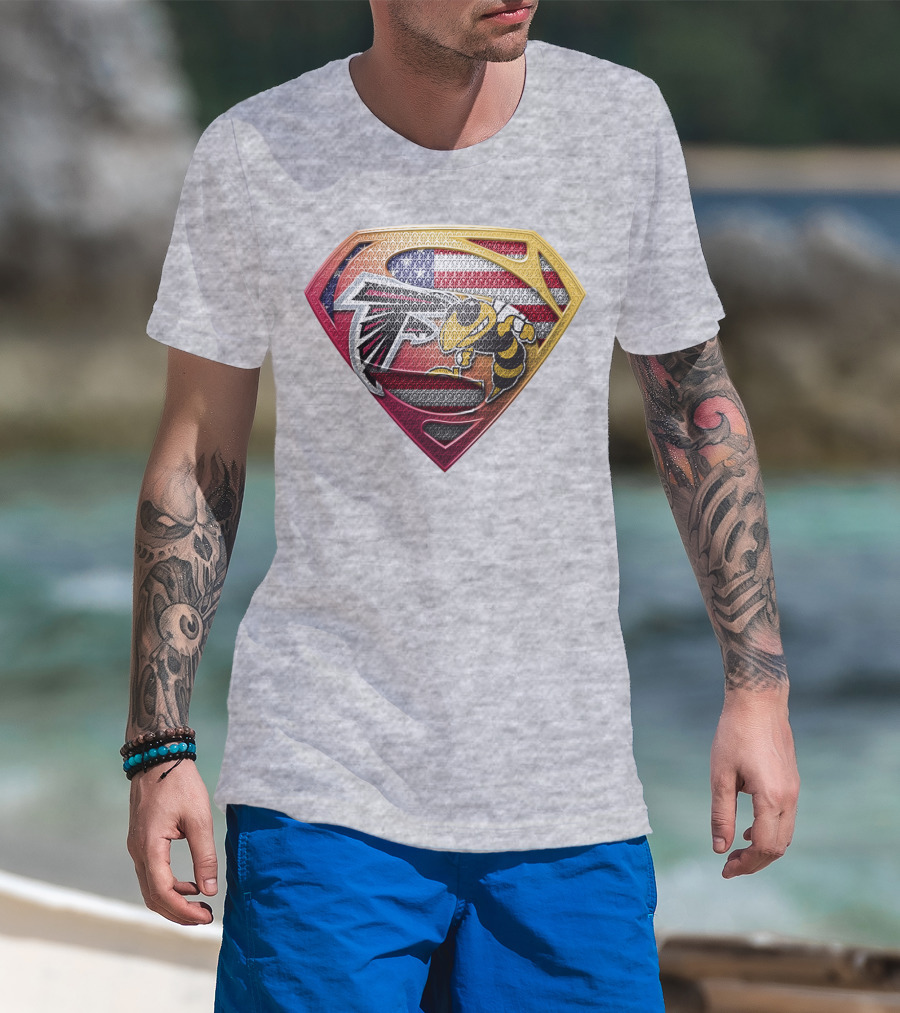 Superman Shield Atlanta Falcons American Flag Buzz T-Shirt