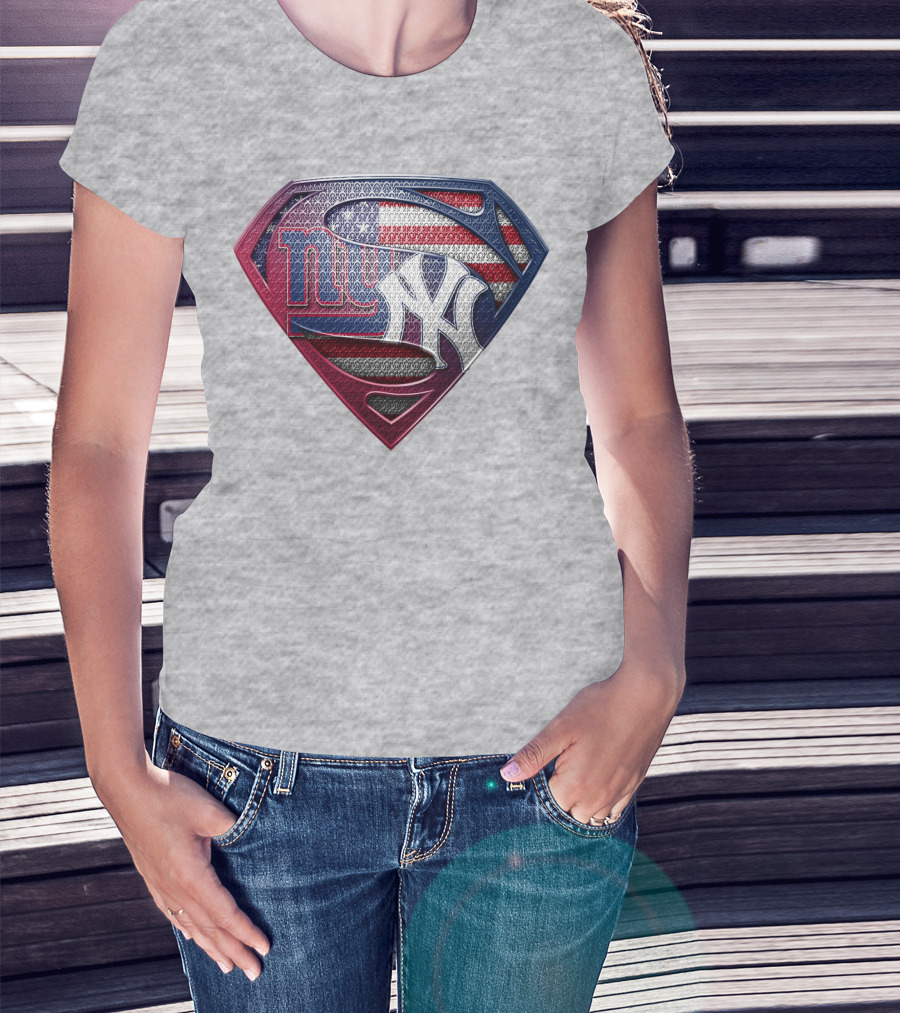 Ny Giants Yankees American Flag Logo Superhero Crest T-Shirt