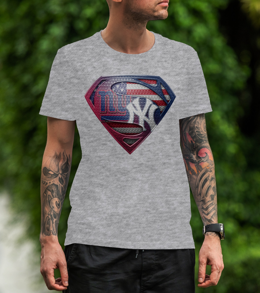Ny Giants Yankees American Flag Logo Superhero Crest T-Shirt