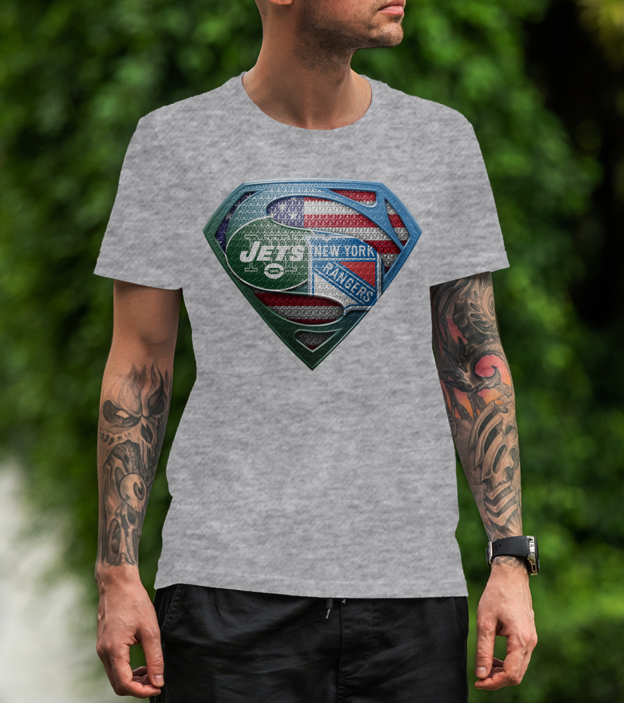 New York Jets Rangers American Flag Superhero T-Shirt