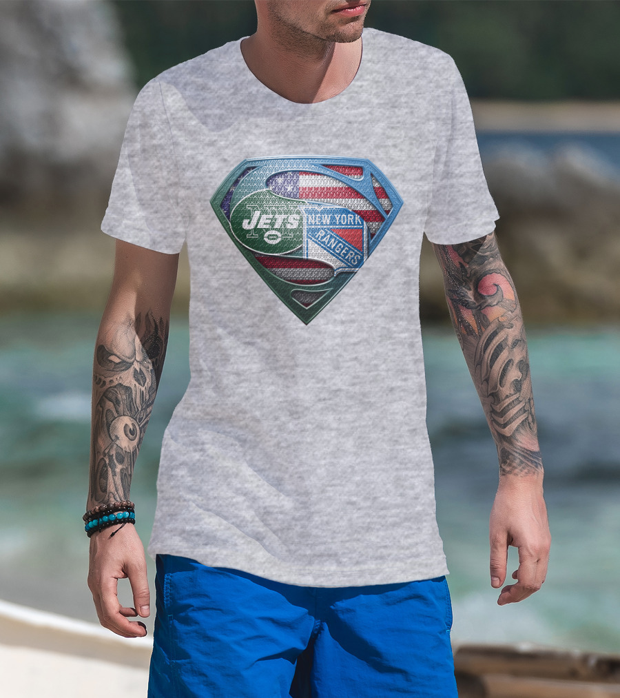 New York Jets Rangers American Flag Superhero T-Shirt
