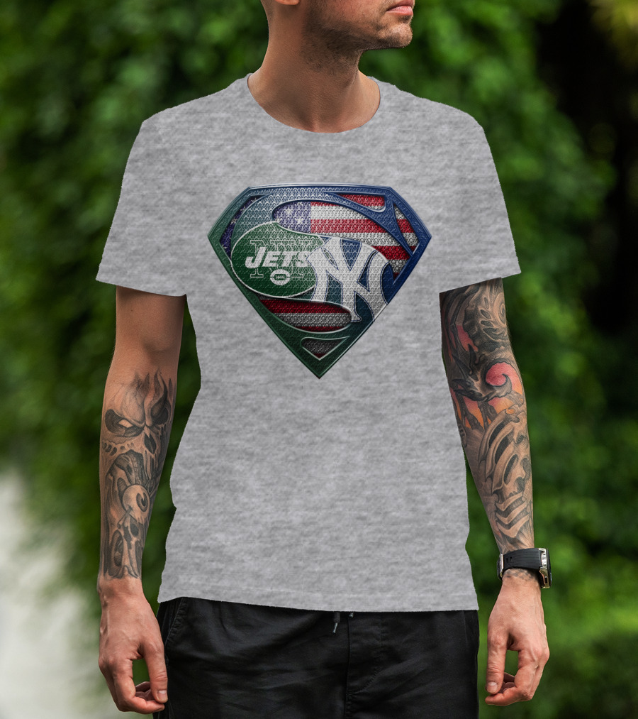 Superman Shield New York Yankees Jets American Flag T-Shirt