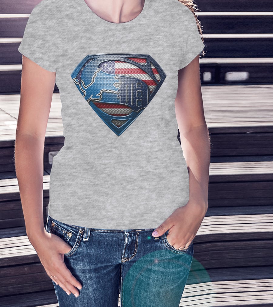 Detroit Lions American Flag Superhero Emblem T-Shirt