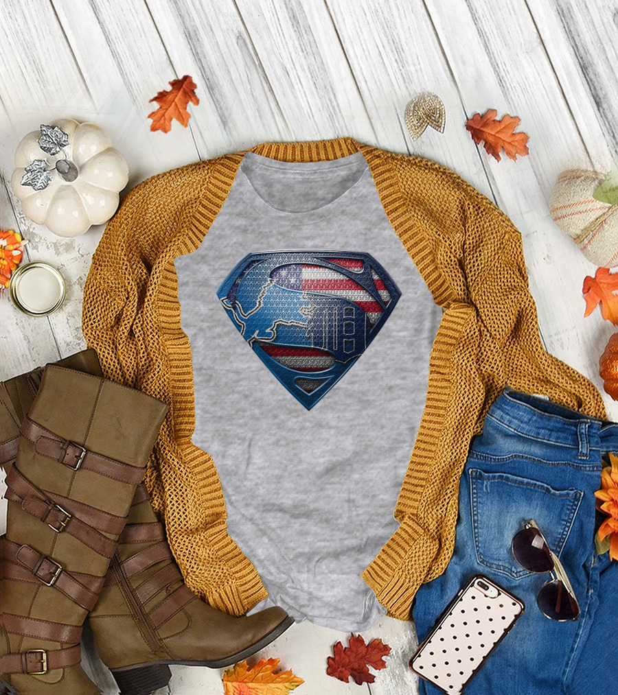 Detroit Lions American Flag Superhero Emblem T-Shirt