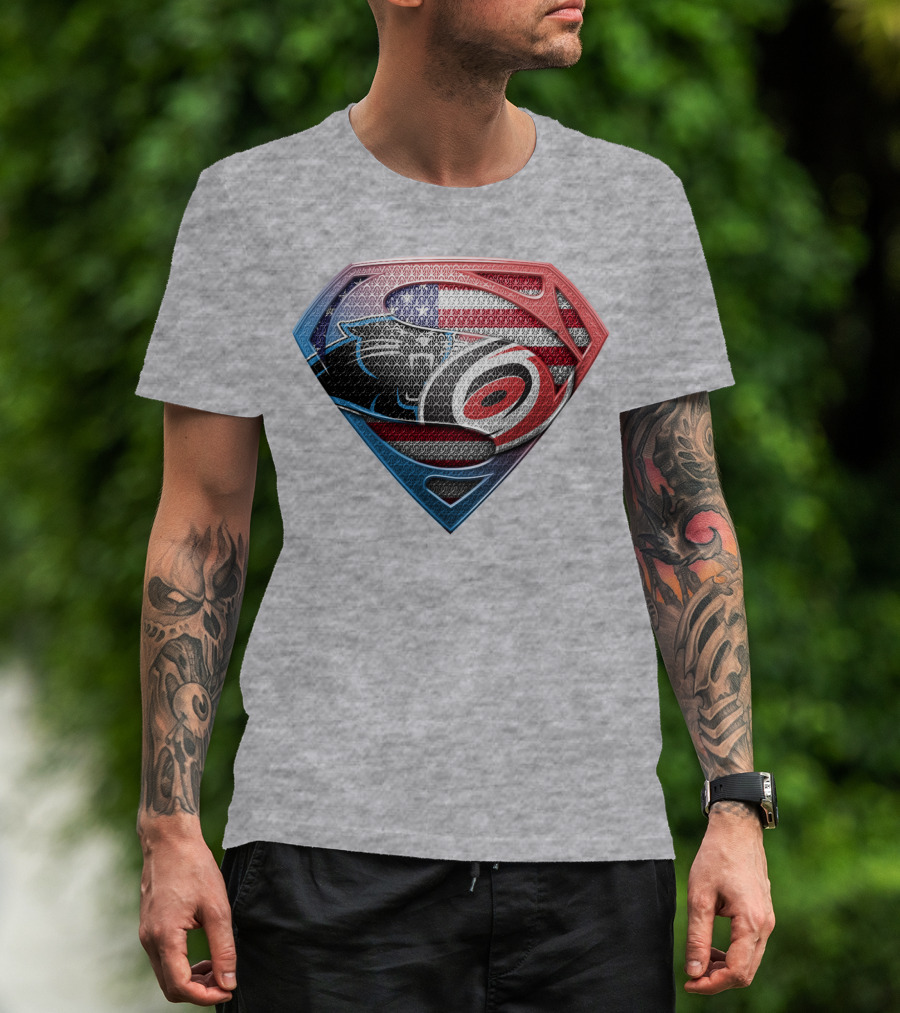 Superman Shield Carolina Panthers American Flag Carolina Hurricanes T-Shirt