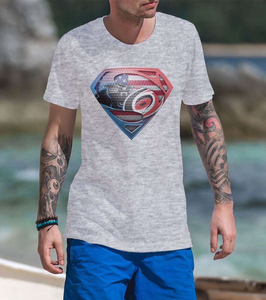 Superman Shield Carolina Panthers American Flag Carolina Hurricanes T-Shirt