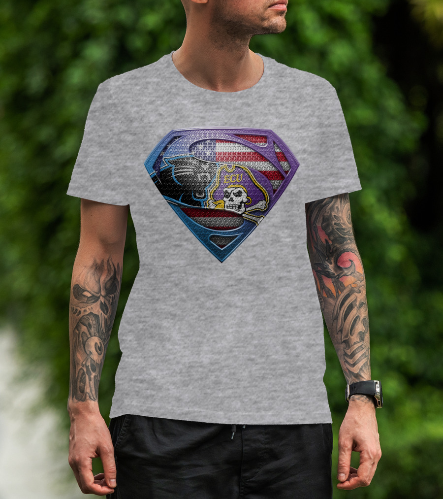 Superhero Shield American Flag Panthers Ecu Pirate Skull T-Shirt