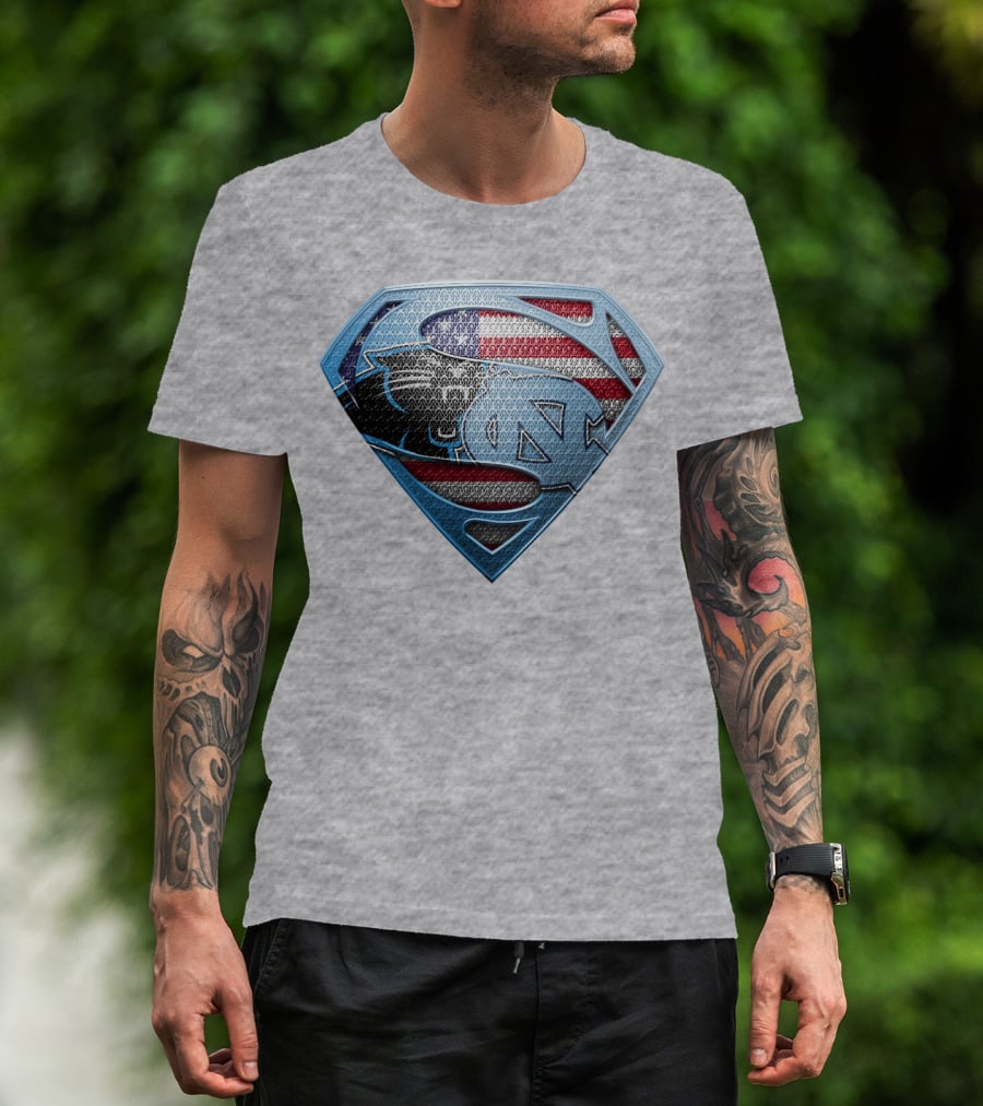 North Carolina Panthers Superman Usa Flag T-Shirt
