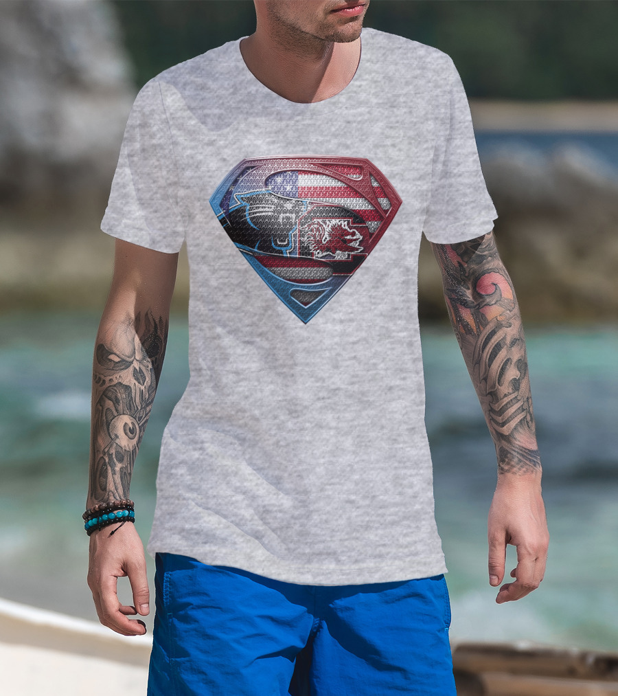 Superman Shield American Flag Panthers Gamecocks T-Shirt