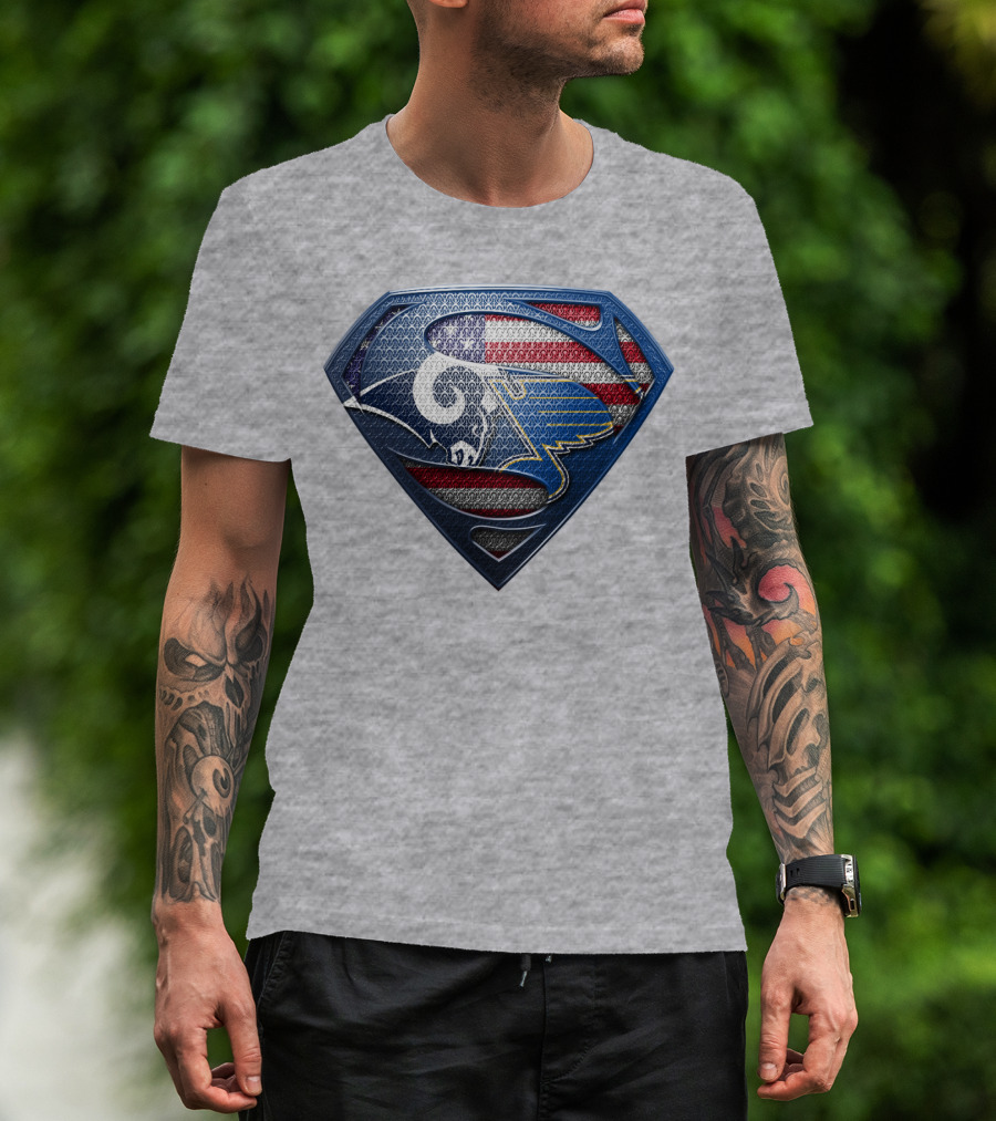 Usa Superman Rams And Blues Logo Shield T-Shirt