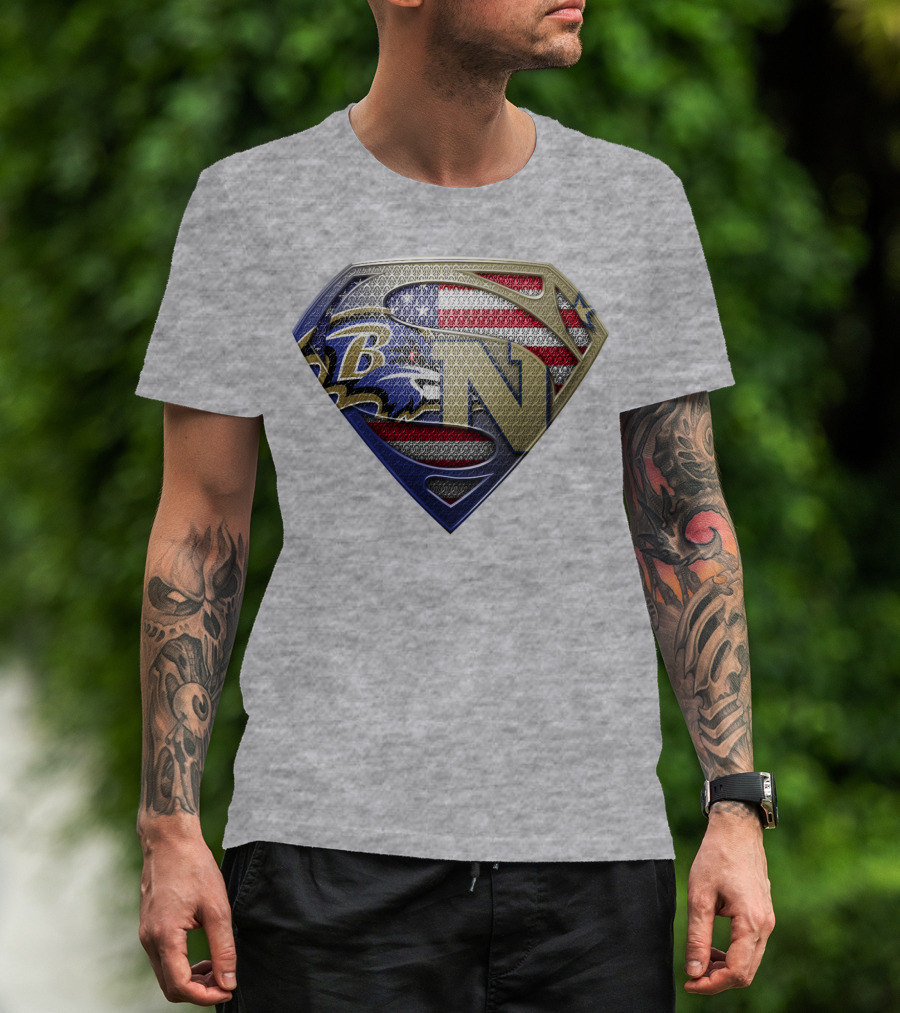 Baltimore Ravens Nfl Superman Shield American Flag T-Shirt
