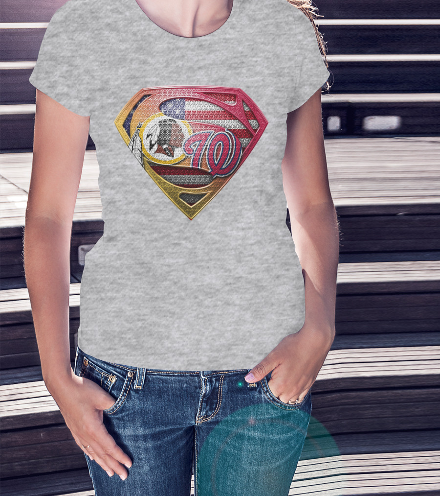 Washington W Super Redskins Patriots Flag Superman T-Shirt
