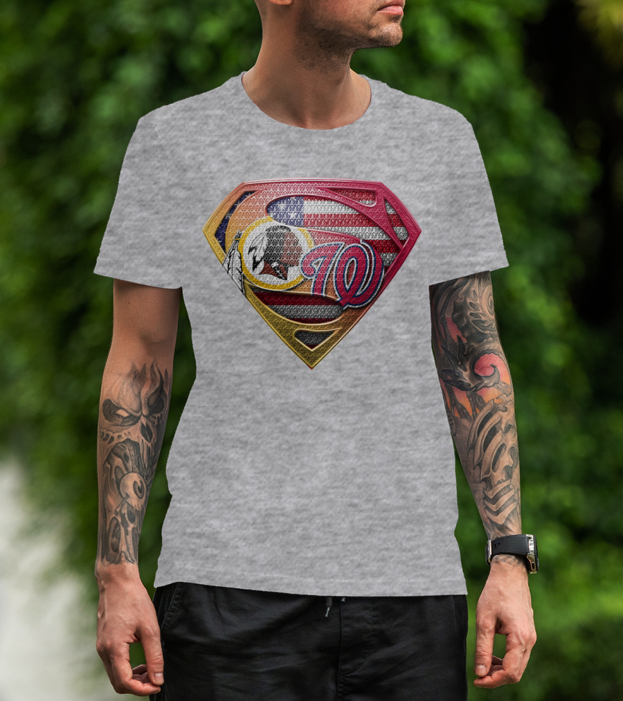 Washington W Super Redskins Patriots Flag Superman T-Shirt