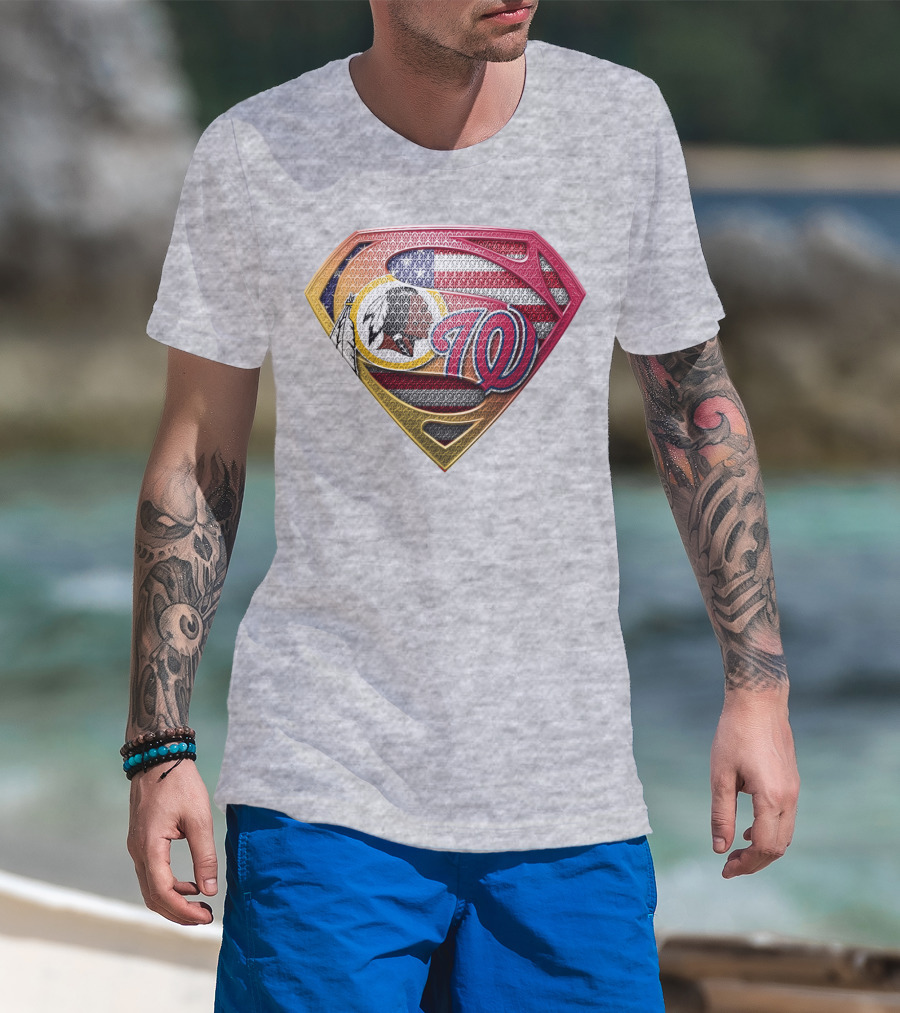 Washington W Super Redskins Patriots Flag Superman T-Shirt