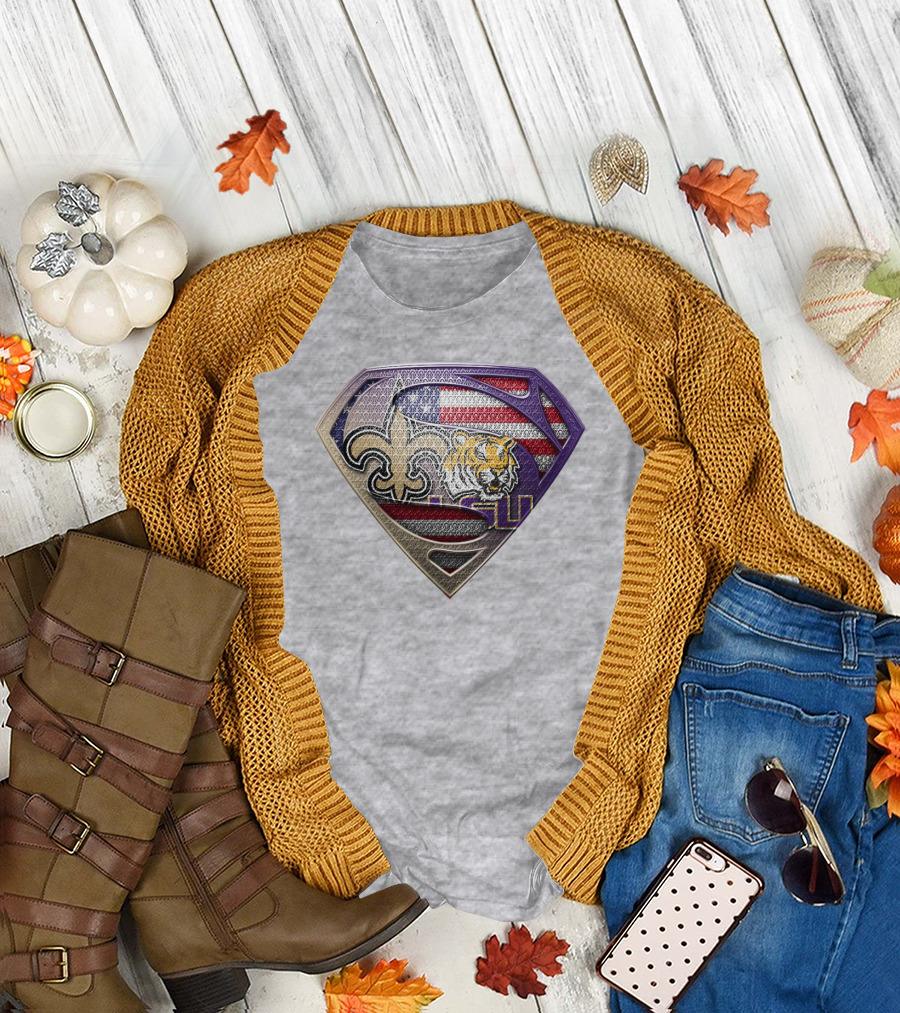 Super Louisiana Fleur-De-Lis Tiger American Flag Lsu T-Shirt