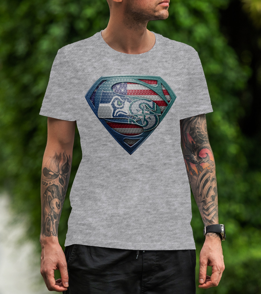 Seahawks Superman American Flag T-Shirt